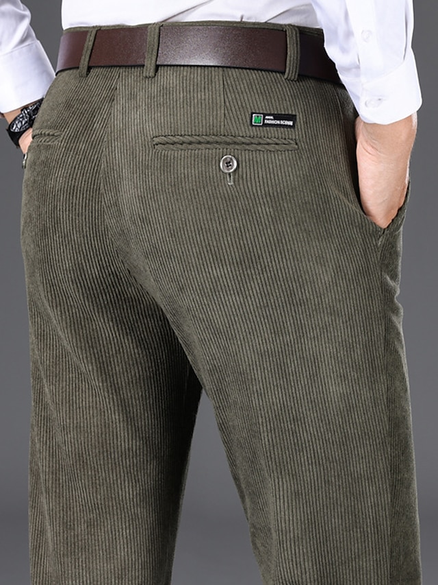 Men's Dress Pants Corduroy Pants Trousers Suit Pants Pocket Plain Comfort Breathable Outdoor Daily Going out Fashion Casual Dark Khaki Black 18