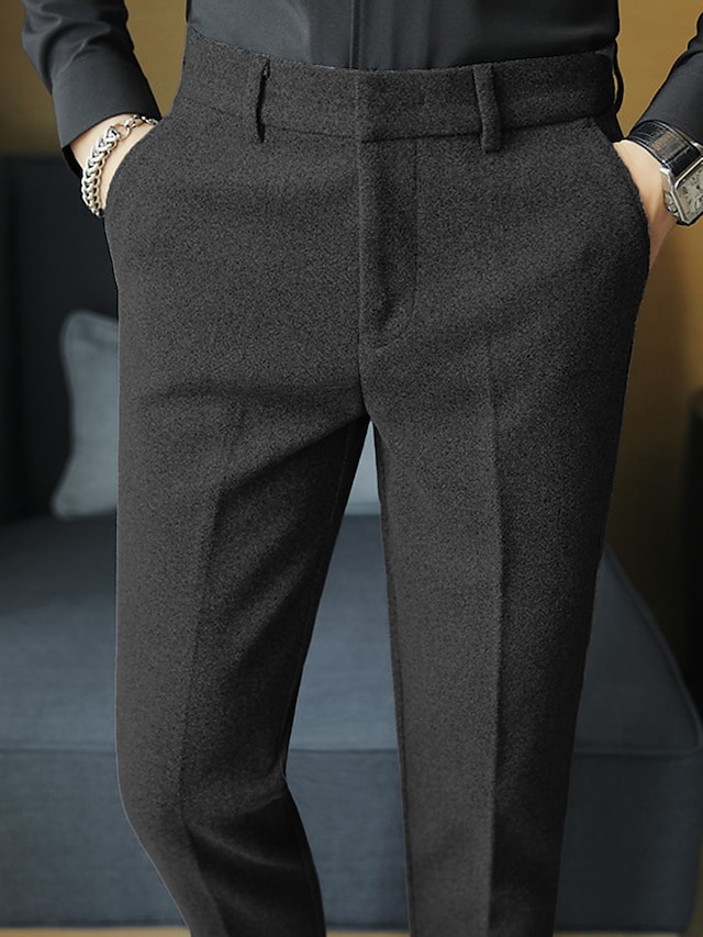  男性用 スーツ 冬のズボン ズボン スーツパンツ ツイードパンツ ポケット 平織り 履き心地よい 高通気性 アウトドア 日常 お出かけ ファッション カジュアル ブラック カーキ色