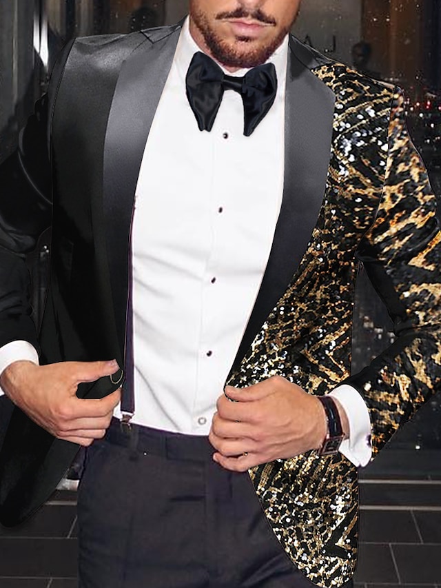  giacca blazer con paillettes da discoteca moda uomo blazer leopardato taglie forti vestibilità regolare su misura monopetto a un bottone nero oro argento rosso blu royal 2024