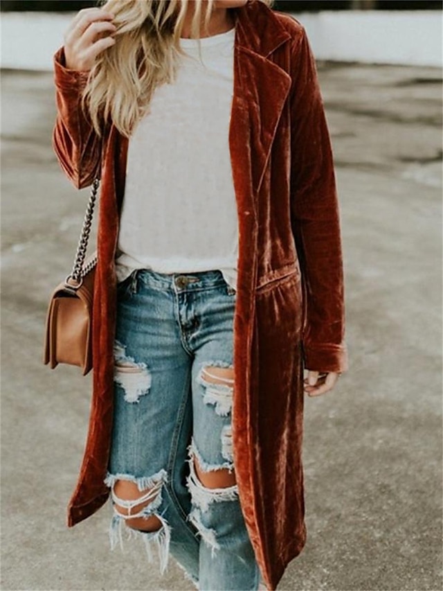  cappotto da donna festa all'aperto autunno inverno cappotto lungo vestibilità regolare antivento caldo elegante casual stile strada giacca manica lunga tinta unita con tasche grigio scuro nero giallo