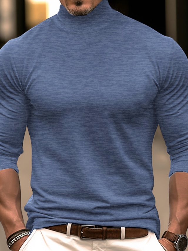  Bărbați Tricou Cămașă cu gât Tee Top Tricou cu maneca lunga Manșon Lung Guler Pe Gât Primăvara & toamnă Simplu Modă Designer De Bază Vacanță Stradă Ieșire Negru Roșu-aprins Bleumarin Top tricou