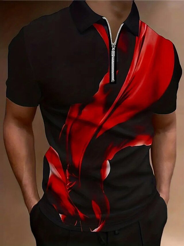 Gradiente Per Uomo Informale Stampa 3D Polo Con Zip Polo Da Golf gradiente-per-uomo-informale-stampa-3d-polo-con-zip-polo-da-golf