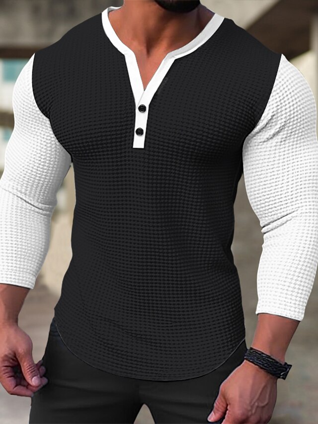 Homme Graphique Cowboy Chemise Henley T-shirt gaufré manche longue