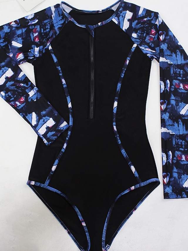  Women's Swimwear One Piece Bathing Suits Normal Swimsuit Patchwork Graphic Black Padded Scoop Neck Bathing Suits Sports Sporty Sexy