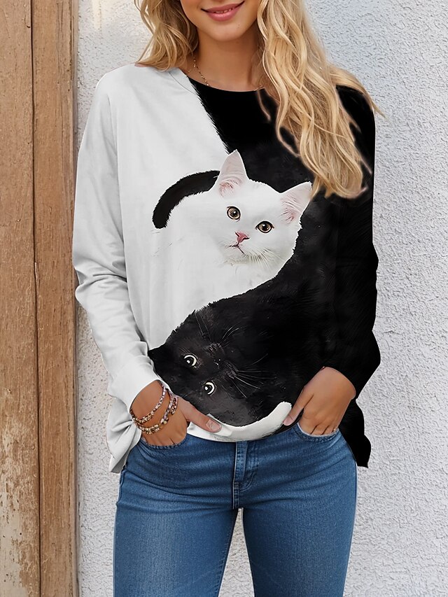 Women's T shirt Tee Cat 3D Daily Weekend Black Pink Blue Print Long ...