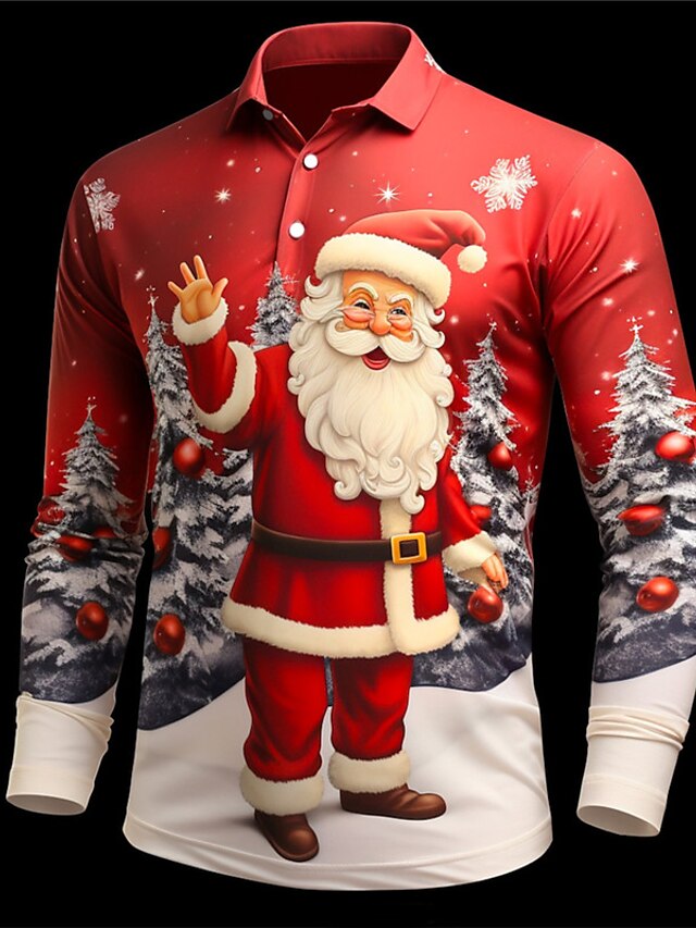 Santa Claus Men's Casual Print 3D Golf Polo Outdoor Casual Daily ...