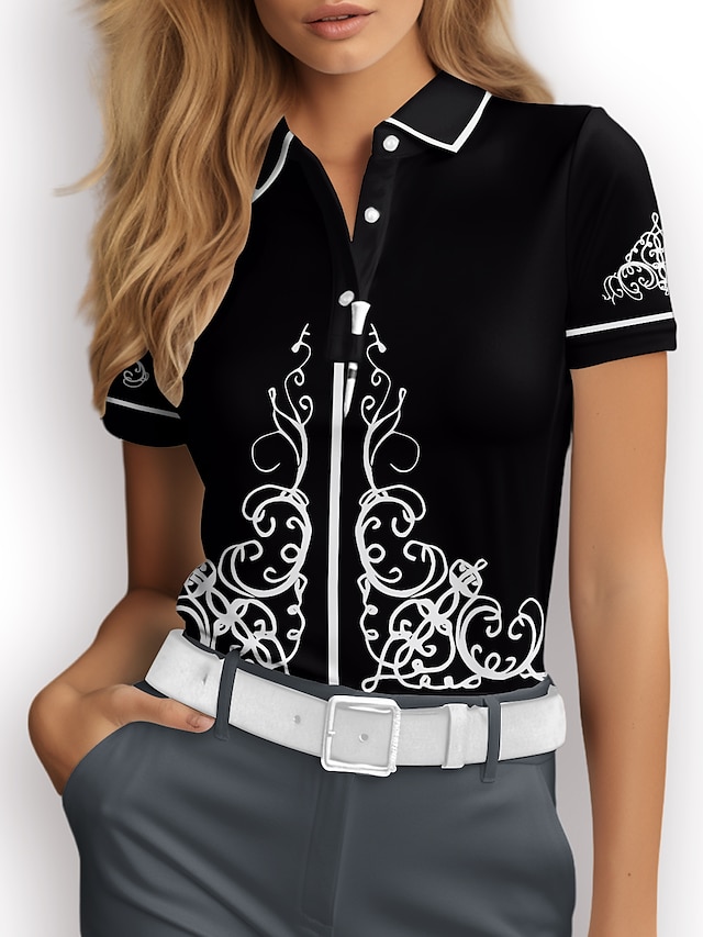  Mujer Camisas de polo Negro Manga Corta Protección Solar Camiseta Ropa de golf para damas Ropa Trajes Ropa Ropa