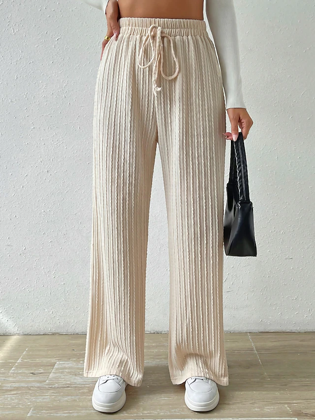 Women's Wide Leg Linen Pants Pants Trousers Fashion Streetwear Casual Full Length High Waist Plain Pocket Drawstring High Cut Comfort Breathability Soft Micro-elastic Vacation Street Daily Apricot 7