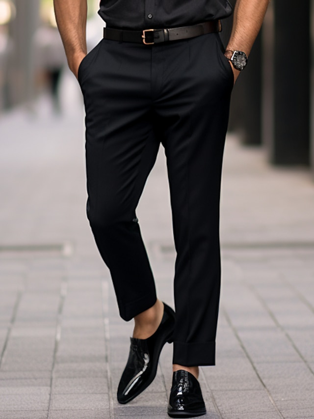  男性用 スーツ ズボン スーツパンツ ポケット まっすぐな足 平織り 履き心地よい 高通気性 アウトドア 日常 お出かけ ファッション カジュアル ブラック ネイビーブルー