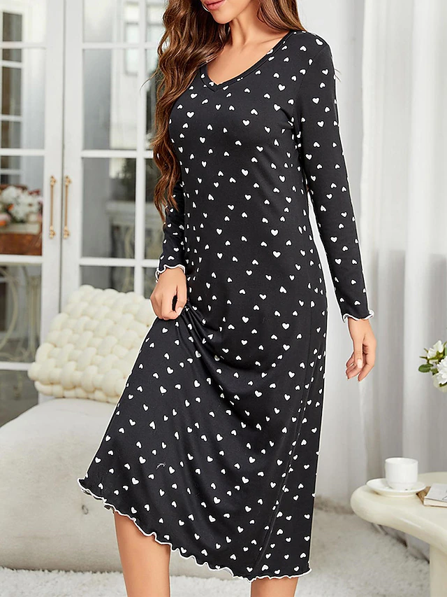 Women's Pajamas Nightgown Nightshirt Dress Dot Simple Casual Comfort Home Daily Bed Breathable V Wire Long Sleeve Fall Winter Home Outfits 7