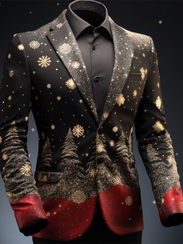 Christmas Men's Christmas Scene Print Blazers Tree Business Coat Blazer 