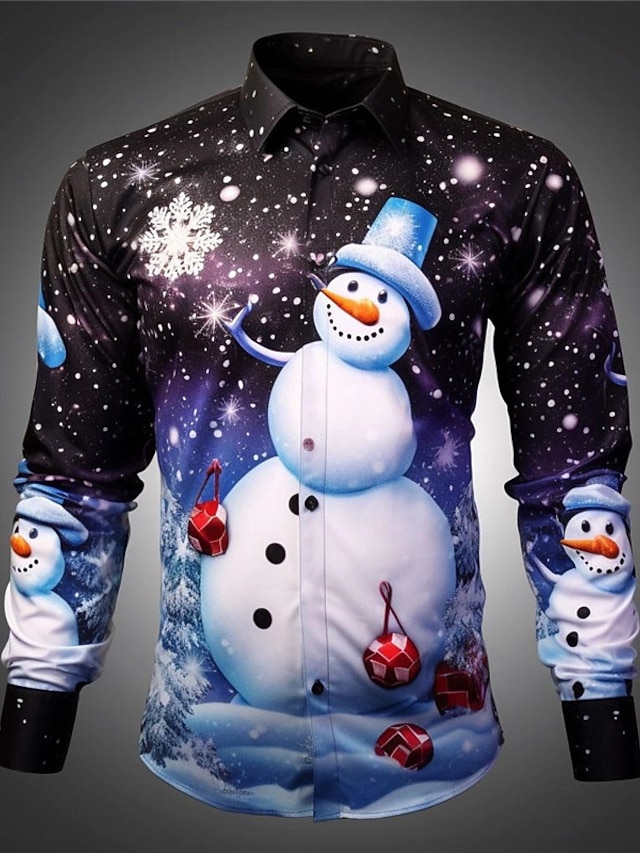  vánoce pánské vánoční scéna tištěné košile sněhulák příležitostná s dlouhým rukávem denní nošení jít ven podzim & zimní turndown print button-down černá růžová tmavě tmavě modrá královská modrá