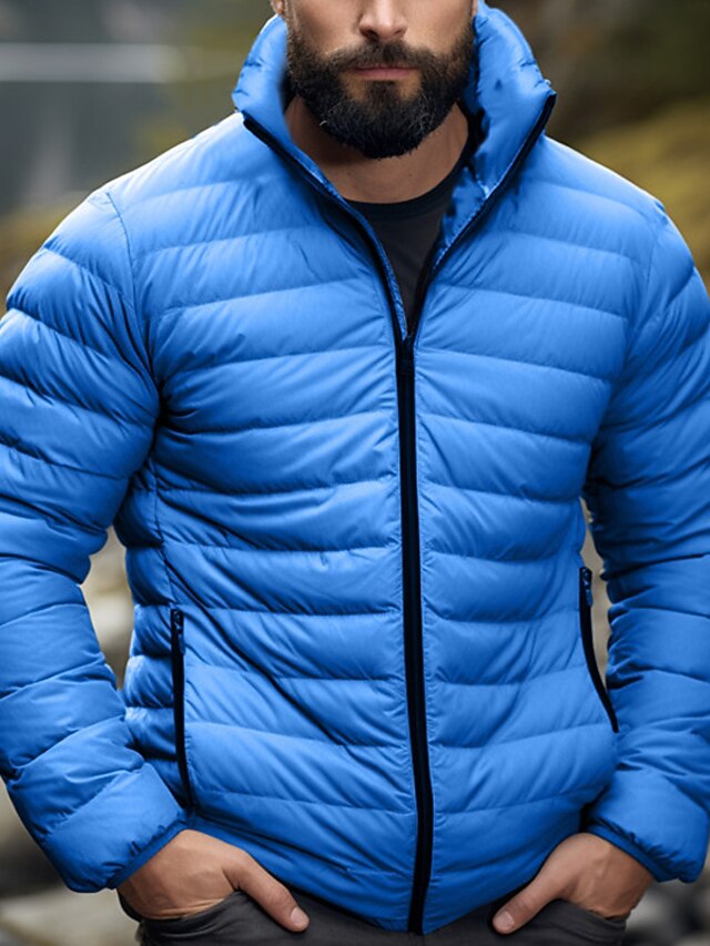 Men's Winter Coat Winter Jacket Puffer Jacket Zipper Pocket Polyster Outdoor Date Casual Daily