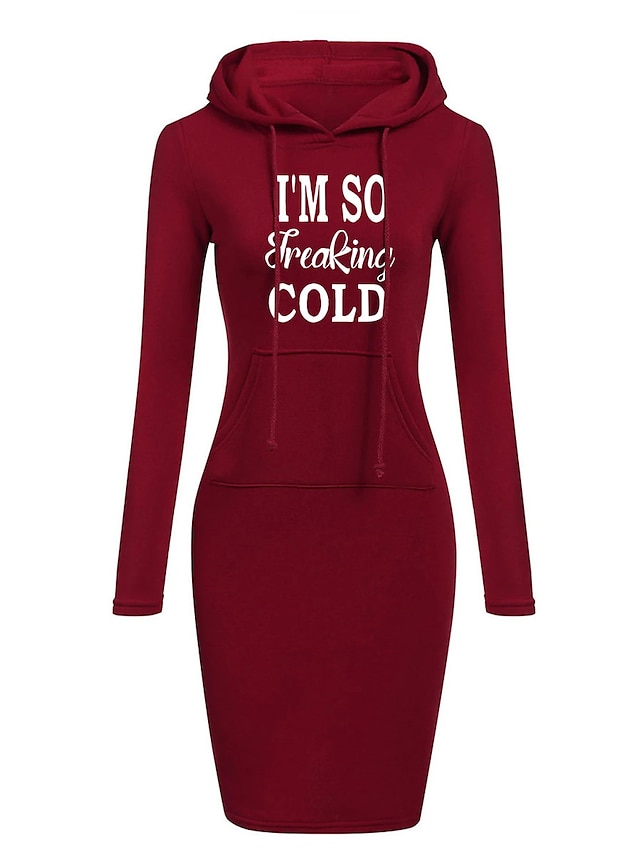 Women's Hoodie Dress Casual Dress Midi Dress Warm Active Outdoor Going ...