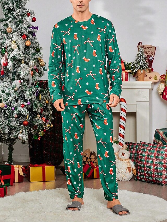 Men's Christmas Pajamas Sleepwear Pajama Set Pajama Top and Pant 2 Men's Christmas Pjs