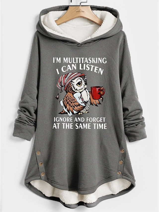  felpa con cappuccio da donna pullover sherpa animale lettera strada casual stampa caldo divertente comodo cappuccio manica lunga top micro-elastico autunno&tessuto morbido traspirante invernale