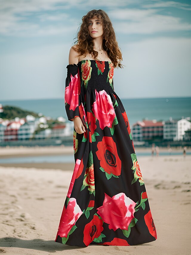 Women's Casual Dress Winter Dress Floral Backless Shirred Off Shoulder