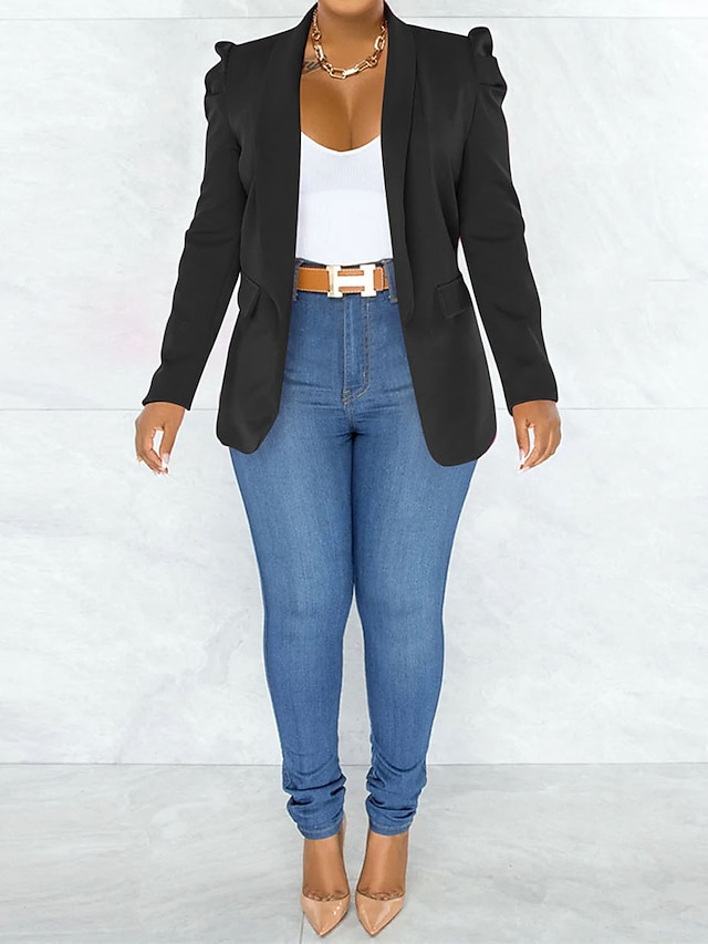  Femme blazer Extérieur Poche Couleur unie Respirable Mode Standard Vêtements d'extérieur manche longue Automne Noir S