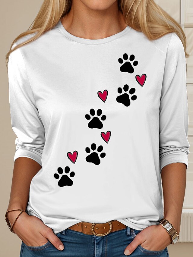 Women's T shirt Tee Animal Dog Letter Daily Weekend White Light Brown ...