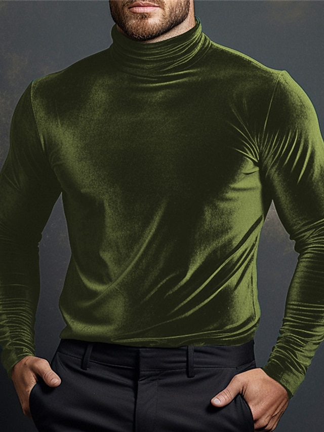  Homme T-shirt T-shirt en velours Chemise à Manches Longues manche longue Col roulé Printemps & Automne Uni Mode Designer Basique Velours Vacances Rue Sortir Noir Rouge Vert T-shirt haut de gamme pour
