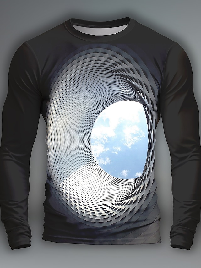  Herr Grafisk 3D Print Visuell bedrägeri Långärmad T-shirt 3D-tryck Rund hals Skjorta Dagligen Utomhus Ledigt Fest Ledigt Helgdag Svart Vår & Höst Kläder Vanligt S M L XL XXL XXXL