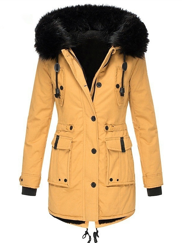  Women's Parka Fleece Lined Puffer Jacket Thicken Winter Coat Windproof Thermal Warm Heated Coat Zipper Drawstring Hoodie Outerwear Long Sleeve