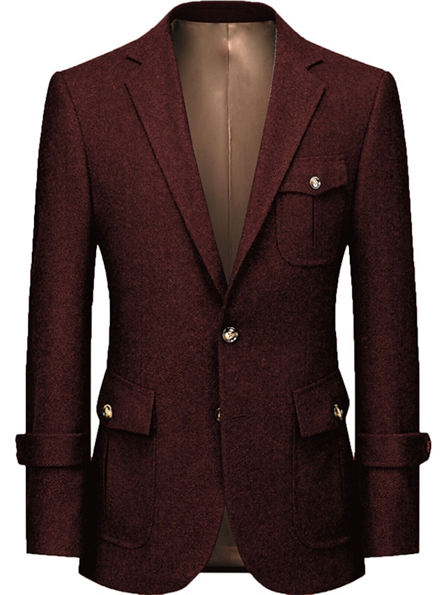  veste blazer à chevrons en tweed pour homme vintage grande taille coupe ajustée régulière simple boutonnage deux boutons vert armée gris bleu noir blanc bordeaux 2024