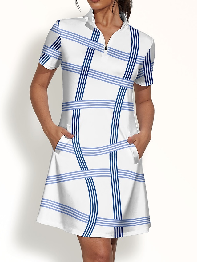  Women's Golf Dress Blue Short Sleeve Sun Protection Dress Ladies Golf Attire Clothes Outfits Wear Apparel