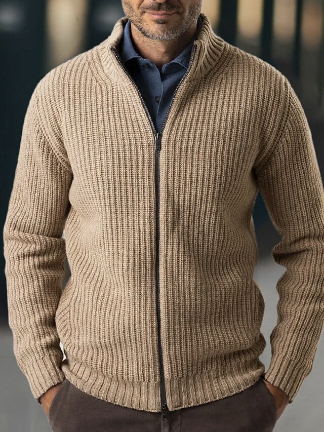 Men's Cardigan Sweater Zip Sweater Chunky Cardigan Cropped Sweater