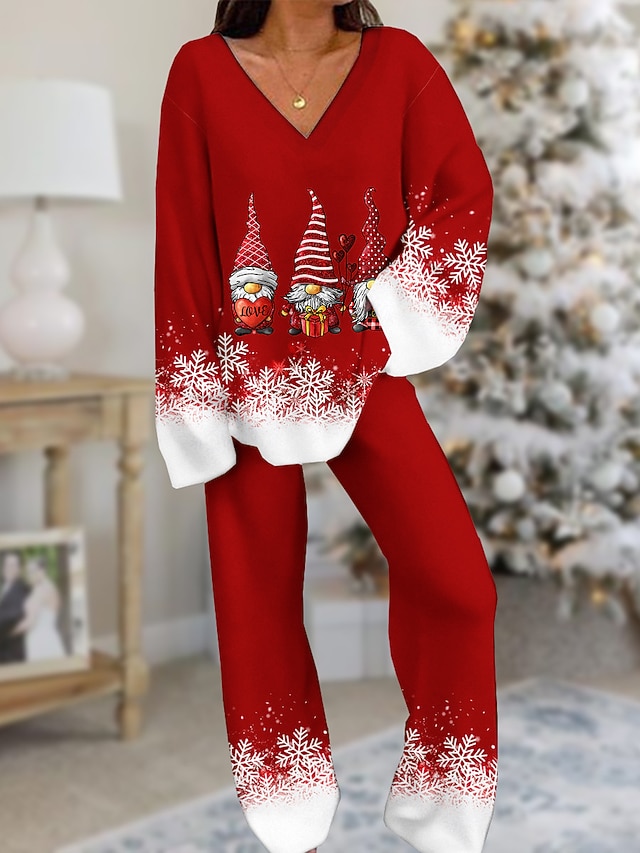 Women's Christmas Pajamas Sets Santa Claus Snowflake Fashion Comfort