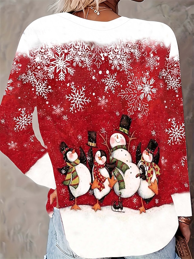 Women's Pullover Sweater Snowman Penguin Print Crew Neck Long Sleeve ...