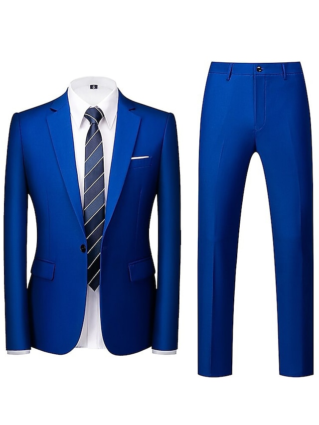  Yellow Royal Blue Ocean Blue Men's Wedding Ceremony Homecoming Suits 2 Piece Solid Color Notch Tailored Fit Single Breasted One-button 2024