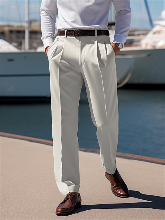 Men's Dress Pants Trousers Pleated Pants Suit Pants Button Front Pocket