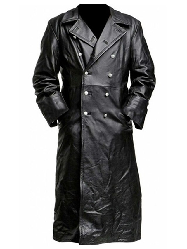 Men's Faux Leather Jacket Winter Coat Peacoat Trench Coat Office ...