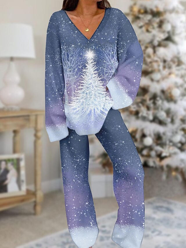 Santa Claus Snowflake Print Button Long Sleeve Homewear Set