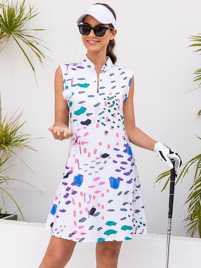  Dámské golfové šaty Bílá Bez rukávů Ochrana proti slunci Tenisový outfit Bodovka Dámské golfové oblečení oblečení oblečení oblečení oblečení