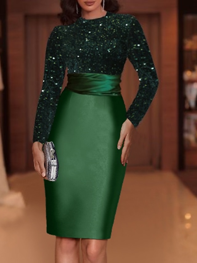 Sheath Evening Gown Elegant Dress Red Green Dress Knee Length Long