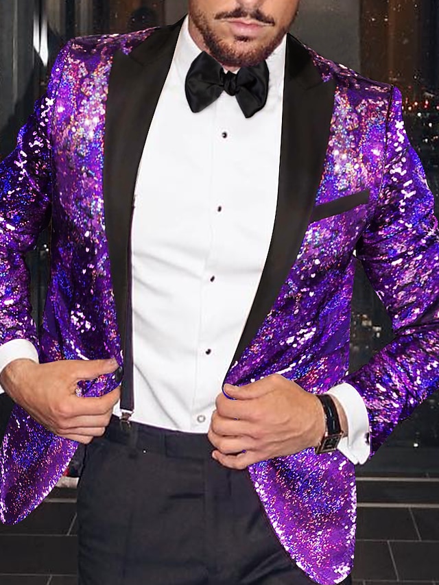  herremode disco pailletter blazer jakke mønster plus size almindelig skræddersyet pasform enkeltradet en-knaps bordeaux lilla 2024