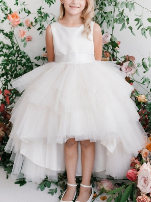 ALine Asymmetrical Flower Girl Dress Wedding Party Girls Cute Prom