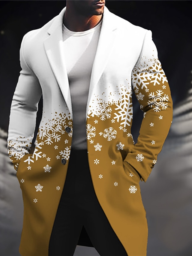  Herren Schneeflocke Wintermantel Mantel Jacken und Mäntel Warm Bequem Atmungsaktiv Geschäftlich Lässig Weihnachten Arbeit Büro-Outfit Tasche Druck Herbst Winter Umlegekragen Langarm Wein Blau Purpur