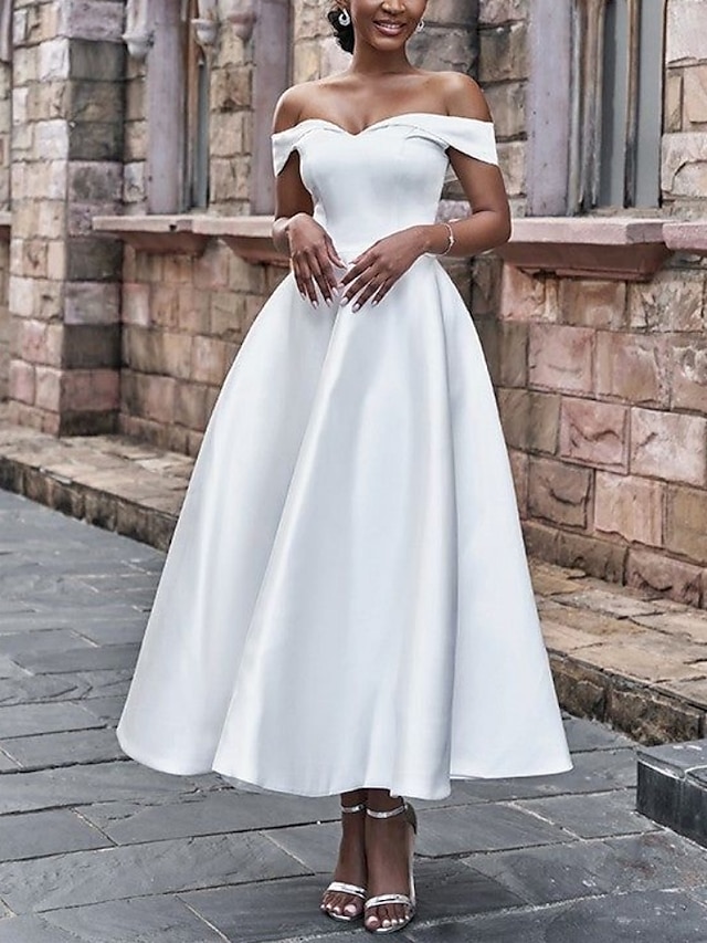 Hall Little White Dresses Wedding Dresses A Line Off Shoulder Short   Seegjf1700819025076 