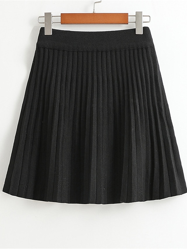  Mujer Falda Línea A Mini Alta cintura Faldas Plisado Tejido en Punto Color sólido Calle Diario Primavera verano Acrílico Moda Casual Negro