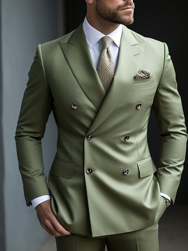  חליפות נשף גברים סייג חליפות חתונה בצבע אחיד 2 חלקים עסקית יומית פלוס מידה כפולה חזה שישה כפתורים 2024