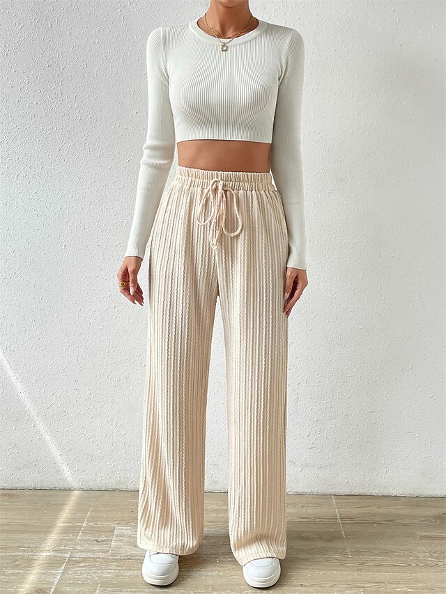 Women Spring Pure Color Linen Wide Leg Pants