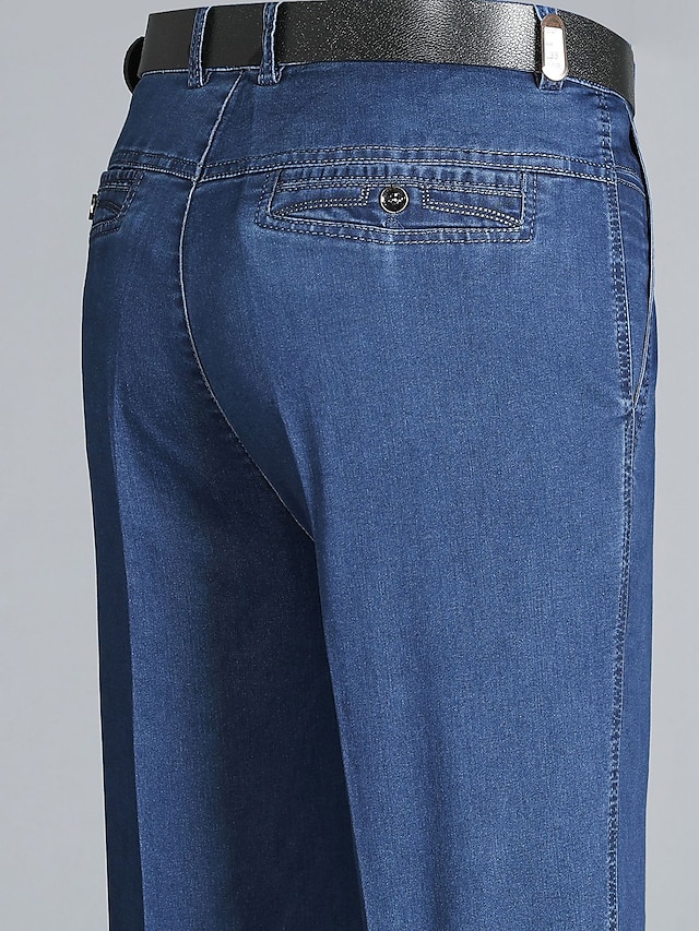  Homens Jeans Calças Calças jeans Bolsos Perna reta Tecido Conforto Respirável Ao ar livre Diário Para Noite Misto de Algodão Moda Casual Azul Azul Escuro
