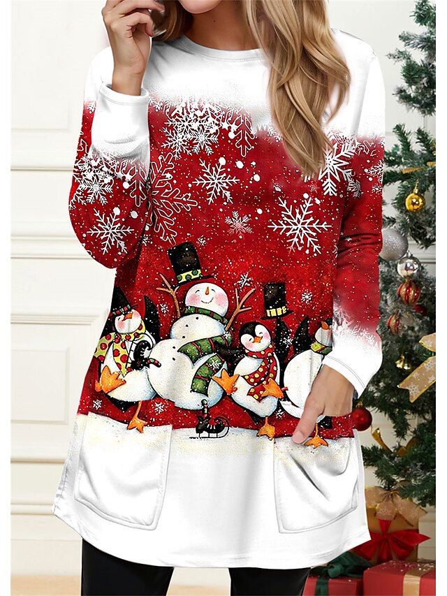 Christmas Sweatshirt Women's Sweatshirt Pullover Snowman Snowflake