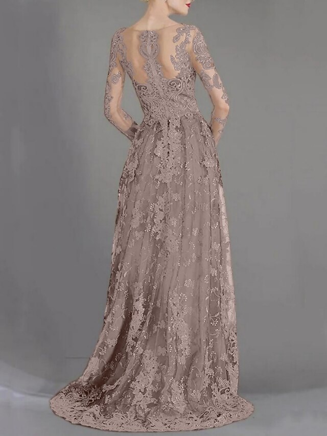 Sheath/Column Lace V-neck Long Sleeves Sweep/Brush Train Mother of the Bride Dresses