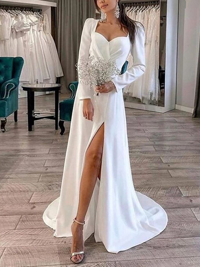 A-Line/Princess Sweetheart Long Sleeves Bridesmaid Dresses With Pleats & Split Side