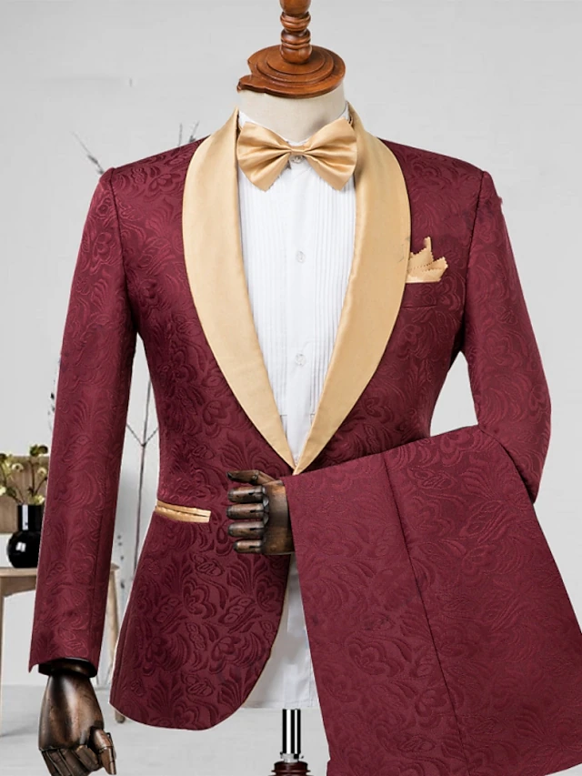 Black Champagne Burgundy Men's Prom Suits Wedding Suits Prom Jacquard ...