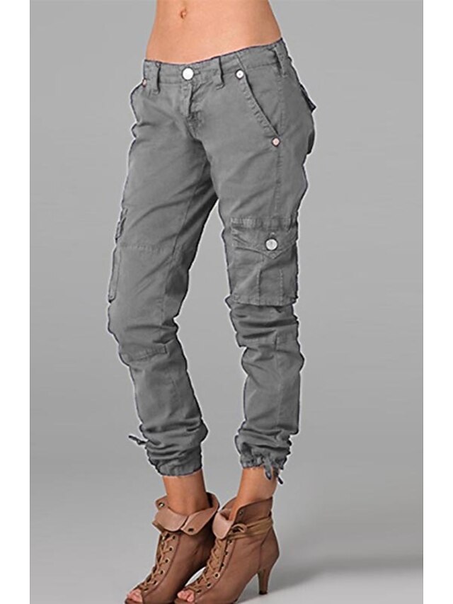 Women's Normal Cargo Pants Slacks Cargo Chino Full Length Mid Waist Solid Colored Pocket Comfy Outdoor Comfortable Inelastic Casual Daily Wear Grey Black White Almond Summer Spring & Fall Slim 5